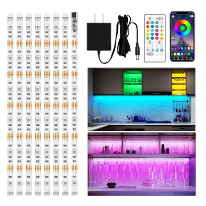 Maylit 8 PCS RGB Under Cabinet Lights with App and Remote Control - size: 13FT without Motion Sensor