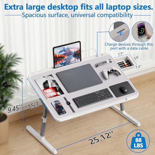 Potuopy Adjustable Laptop Lap Desk, X-Large Foldable Bed Table Tray - color: Gray