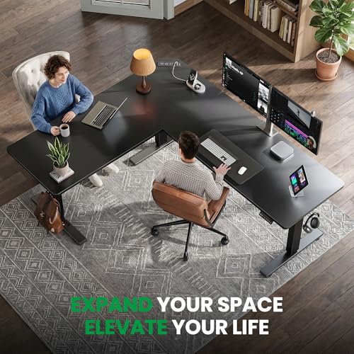 SIAGO 63x55 Inch L-Shaped Standing Desk with Charging Station Corner Desk - color: Dark Black, size: 63 x 55 Inch