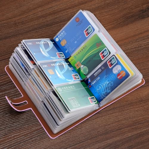 RFID Credit Card Holder, Leather Business Card Organizer with 96 Card Slots, Credit Card Case for Managing Your Different Cards and Important Documents to Prevent Loss or Damage (Pink) - color: Pink