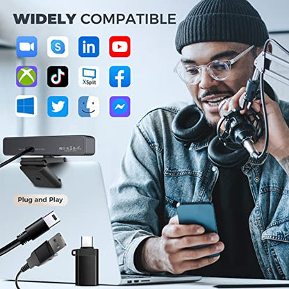 4K Webcam with AI-Powered Framing,Remote Control Web Camera/10X Digital Zoom 4k 30fps Web cam with USB 3.0 HDR/Dual Noise Cancelling Microphones for PC Mac, Streaming, Video Call, Zoom, Skype
