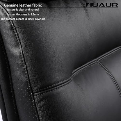 Genuine Leather Modern Executive Chair High-Back Support 90 to 150 Degrees Tilt and Upholstered Home Desk Chair with Base 360LB Capacity Swivel Computer Office Chair (Black) - color: Black