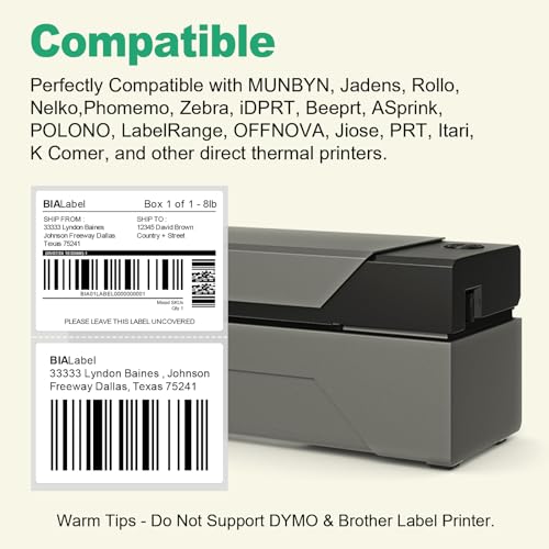4 x 3 Inch Direct Thermal Labels, 12 Rolls, 6,000 Labels | Compatible with Zebra, Rollo and Other Desktop Direct Thermal Printers, Permanent Adhesive, Easy-Tear Perforations - size: 4" x 3"