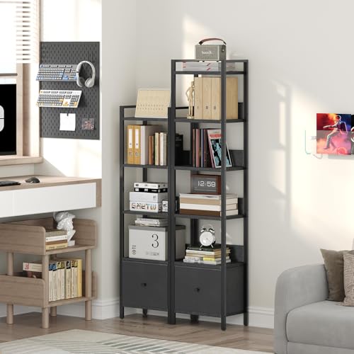 MAHANCRIS Bookshelf, 6-Tier Bookcase with Drawer, Small Book Shelf for Small Space, Storage Shelf Organizer, for Living Room, Bedroom, Study, Kitchen, Black BKHB66101 - color: Black, size: 6 Tier
