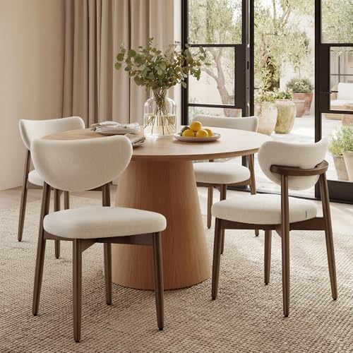 VASAGLE Wooden Dining Chairs Set of 4, Upholstered Kitchen Chairs with Solid Wood Legs, Ergonomic Curved Backrest, Built-in Handle, Mid Century Modern, for Kitchen Dining Vanity, Cappuccino Beige - color: Cappuccino Beige, size: Set of 4