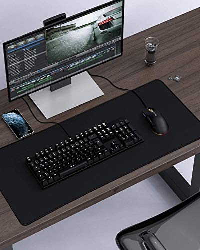 JIALONG Large Gaming Mouse Pad, XXL Desk Mousepad with Stitched Edges, Non-Slip Base Keyboard Pad for Gamer, Office & Home Classic Black - color: Black