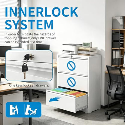 Industrial 36" W Premium Lateral File Cabinet with Lock, Metal Filing Cabinets, Adjustable Hangrails for A4, Legal, Letter Files, White - color: White, size: W36" - 3 Drawers