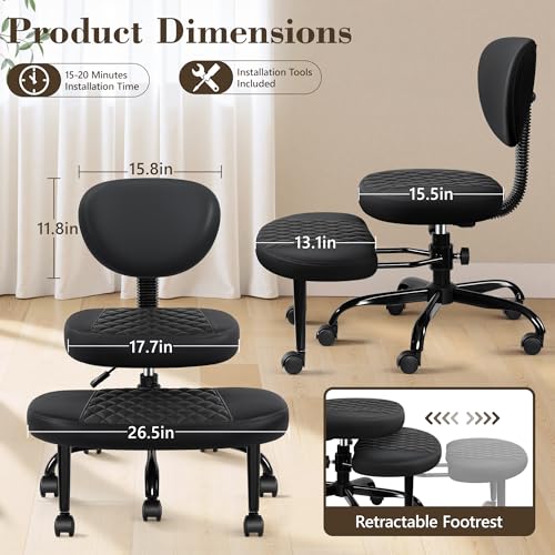 AtHope Ergonomic Cross Legged Office Chair with Wheels - Adjustable Height for Meditation, ADHD Desk & Yoga - Wide Criss Cross Design with Lumbar Support, Kneeling Chair - Black - color: Black