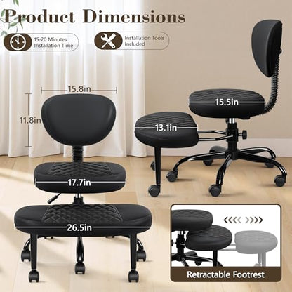 AtHope Ergonomic Cross Legged Office Chair with Wheels - Adjustable Height for Meditation, ADHD Desk & Yoga - Wide Criss Cross Design with Lumbar Support, Kneeling Chair - Black - color: Black
