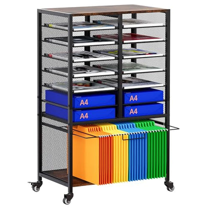 EasyPAG Rolling File Cart with 14 Slot Mail Organizer, Under Desk Storage with Hanging File Rack for Letter/Legal Folders, Mobile Filing Cabinet Printer Stand for Office Home Classroom, Black - size: 14 Slots+Hanging Rack