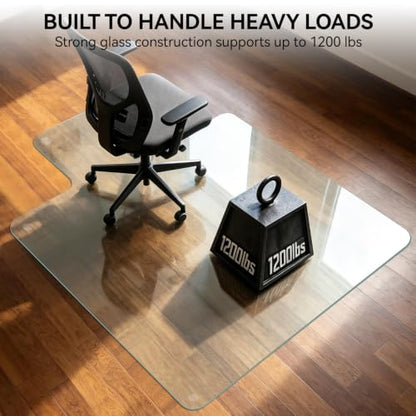 Tempered Glass Chair Mat with Lip, 36" x 47" Heavy Duty Office Chair Mat for Carpet & Hardwood Floors, Clear Floor Protector for Rolling Chairs, Supports up to 1200 lbs, 12 Anti-Slip Pads
