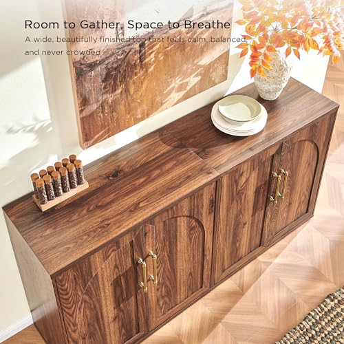 ACCOHOHO Arched Door Sideboard Buffet Cabinet Set of 3, Brown | Modular, Multi-Compartment Storage, Adjustable Shelf, Soft Close Hinges, Freestanding, for Dining Room, Living Room - color: Brown