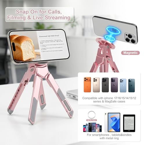 4-in-1 Portable Laptop Stand with Magnetic Phone Holder & Camera Tripod, Adjustable Aluminum Stand for Laptop, Tablet & iPhone, Foldable Ergonomic Setup for Home Office & Content Creation (Rose Gold) - color: Rose Gold