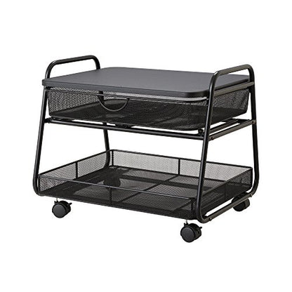 Safco 5208BL Onyx Under-Desk Rolling Machine Stand, Black, 21"W x 16"D x 17.5"H for Printer and Fax Machines With Basket and Drawer Storage. Perfect for Home, Office and Classrooms - color: Black Mesh