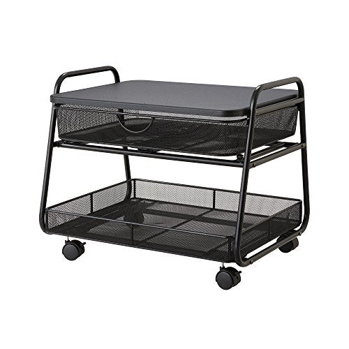 Safco 5208BL Onyx Under-Desk Rolling Machine Stand, Black, 21"W x 16"D x 17.5"H for Printer and Fax Machines With Basket and Drawer Storage. Perfect for Home, Office and Classrooms - color: Black Mesh