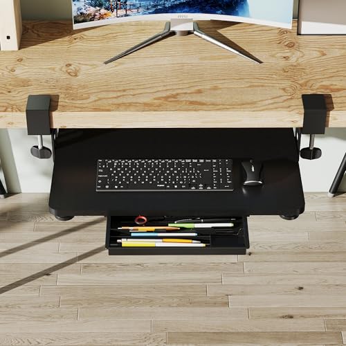 ETHU Small Keyboard Tray Under Desk with C-Clamp, 19.7x11.81", Black - color: Black