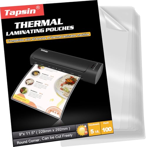 Laminating Sheets 9 x 11.5, 5 Mil Laminating Pouches 100 PCS Clear Thermal Laminate Sheets Holds 8.5 x 11 Inch Sheets, Universal Lamination Paper for Laminator, Photos, Files, Round Corner - size: 9 x 11.5, 5Mil, 100Packs