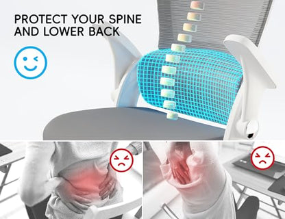 TRALT Office Chair - Ergonomic Desk Chair with Headrest Support for Adults | Home Office Desk Chair with Lumbar Support - Ergonomic Mesh Chairs 330 lb Wide Seat with Headrest, Comfy Desk Chair(Grey) - color: Grey