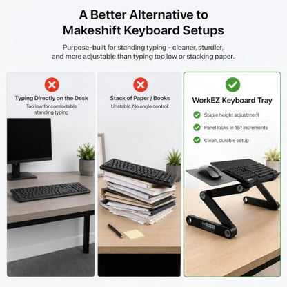 Uncaged Ergonomics WorkEZ Adjustable Keyboard Stand, Riser and Tray, Black - color: Black