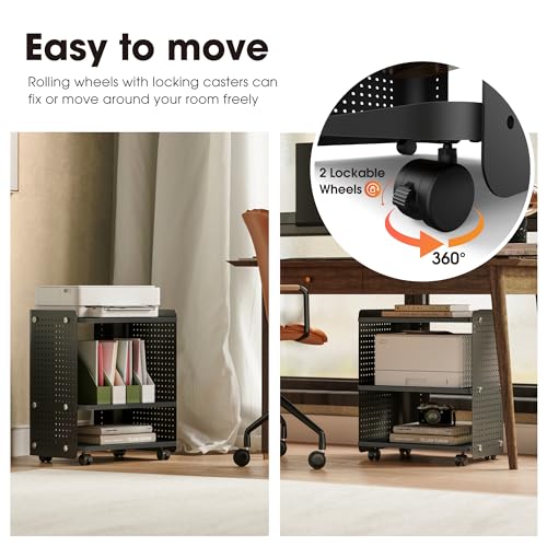 Fenge 3D Printer Stand, Heavy Duty Printer Cart with Wheels, Black | 17.8"W x 13.2"D x 21.8"H, Heavy Duty Pegboard Storage Organizer with Adjustable Shelf, 3-Tier Home Office Stand - color: Black