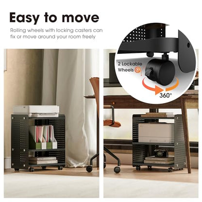 Fenge 3D Printer Stand, Heavy Duty Printer Cart with Wheels, Black | 17.8"W x 13.2"D x 21.8"H, Heavy Duty Pegboard Storage Organizer with Adjustable Shelf, 3-Tier Home Office Stand - color: Black