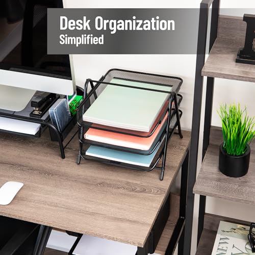 Mind Reader 3-Tier Paper Tray, Desktop Organizer, File Storage, Workspace, Office, Metal Mesh, 11.75"L x 13.75"W x 10"H, Black - color: Black