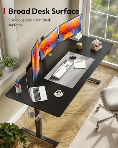 SANODESK 71x32'' Large Height Adjustable Ergonomic Electric Standing Desk | Stand Up Desk Home Office Computer Workstation Extra Large Sit Stand Desk with Splice Board (Black Frame + Black Top) - color: Black Frame+ Black Top, size: 71x32"