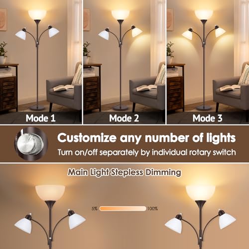 Coucrek Torchiere Floor Lamps for Living Room, 72" Dimmable Reading Lamp - color: Brown