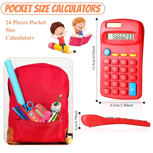 Copkim 24 Pack Student Mini Calculator for Classroom, 8-Digit Display Dual Powered Handheld Math Tools for Teachers, School Supplies and Classroom Rewards, Compact Design(Red) - color: Red