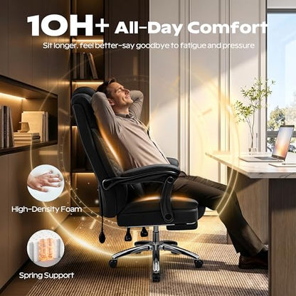 Office Desk Chair with Footrest, High Back Leather Chair Lumbar Support