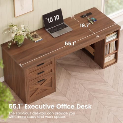 SEDETA 55.1" Farmhouse Executive Office Desk with 3 Drawers for Home Office - color: Brown, size: Executive Office Desk (55")