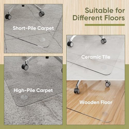 Office Chair Mat for Carpet & Hardwood, Upgraded 40" x 60" Dual Use Tempered Glass Chair Mat for Chair and Footrest Under Desk - size: 40"x60"