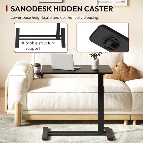 SANODESK 32'' Mobile Standing Desk with Hidden Wheels,Pneumatic Laptop Desk | Computer Cart Movable Height Adjustable Table Small Sit Stand Desk for Home Office Hospital Use,31.5"W x 17.7"D,Black Walnut - color: Black Walnut, size: 32x18