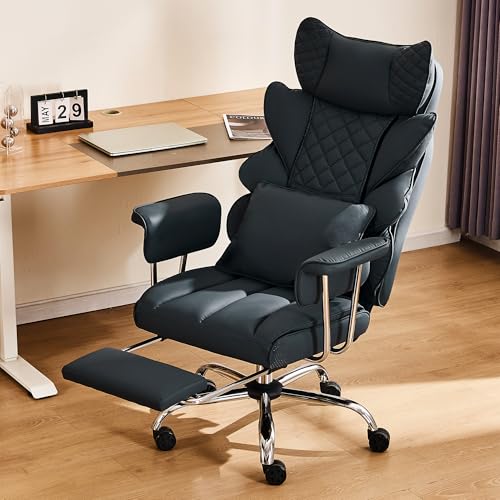 500 Lbs Kneading Massage Office Chair with Foot Rest Reclining Black | Ergonomic Computer Chair, High Back Thick Cushion, Big & Tall, Comfy Leather, Heavy Duty Home Executive - color: Black