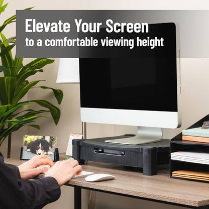 Mind Reader Monitor Stand, Storage Drawer, Desktop Organizer, Laptop Riser, Office, 17.25"L x 13.25"W x 4"H, Black - style: Monitor Stand with Drawer