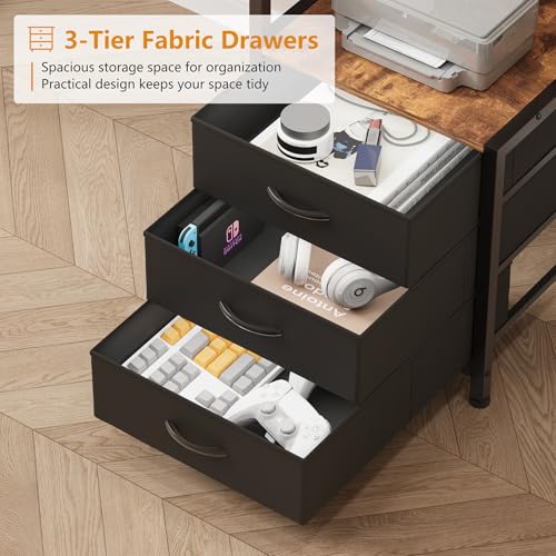YOMILUVE 52" Computer Desk with Bookshelf, 3 Drawers ＆ Hutch for Bedroom | Office Desk with Printer Shelf, Study Writing Desk with Storage Shelves, Rustic Brown - color: Rustic Brown