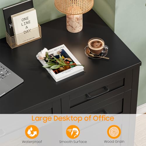 Farmhouse 47" Computer Desk, Executive Desk with File Drawer, Pure Black - color: Pure Black, size: Style 1