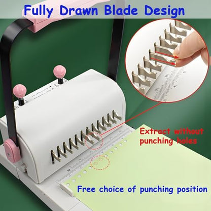 Double Coil Binding Machine with Electric Hole Puncher, 20 Sheet Capacity, Extended Ruler, and Pressure Ring Adjustment for Notebooks and Card Binding