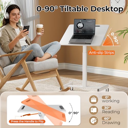 JOY worker 23.6" Small Mobile Standing Desk, 90° Tilt Rolling Laptop Desk - color: White