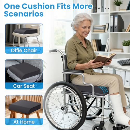 Wheelchair Seat Cushion - Cooling Gel & Memory Foam Office Chair Cushion with Non-Slip Bottom & Washable Cover, Ergonomic Car Seat Pillow for Sciatica, Tailbone, Back Comfort (Grey) - color: Grey
