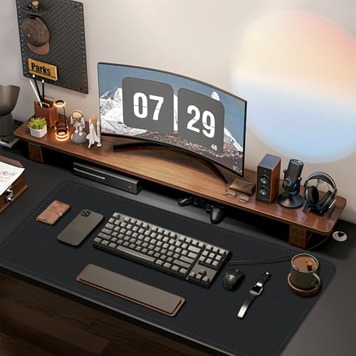 Bleswin Multifunctional Large Desk Mat, Double Sided Computer Desk pad, Extended Mouse Mat, Office Desk Protector with Waterproof PU Leather, 35.4''×16.9'', Office Home Writing Pad (Black+Black) - color: Black, size: 35.4'' × 16.9''