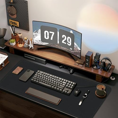Bleswin Multifunctional Large Desk Mat, Double Sided Computer Desk pad, Extended Mouse Mat, Office Desk Protector with Waterproof PU Leather, 35.4''×16.9'', Office Home Writing Pad (Black+Black) - color: Black, size: 35.4'' × 16.9''