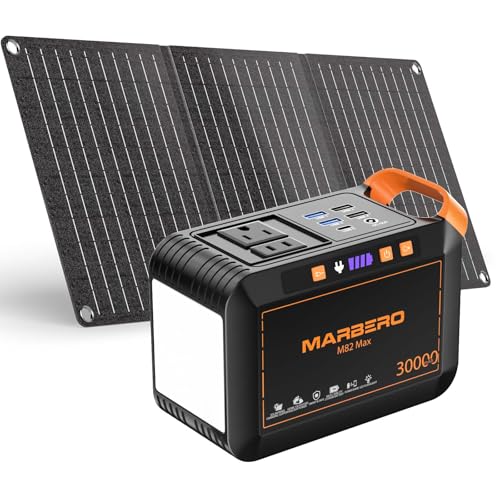 MARBERO 111Wh Solar Generator with Panels Included Solar Panel Kit 30W | Solar Powered Generator 120W Surge Portable Power Station with 8 Output Ports for Home Outages Camping Outdoor Emergency RV - color: Red Black