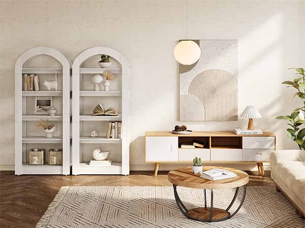 LITTLE TREE 5-Tier Bookshelf, Arch-Shaped Racks, Tall Standing Wooden Bookcase Display Shelf Modern Storage Solution, White - color: White, size: 1
