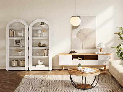 LITTLE TREE 5-Tier Bookshelf, Arch-Shaped Racks, Tall Standing Wooden Bookcase Display Shelf Modern Storage Solution, White - color: White, size: 1