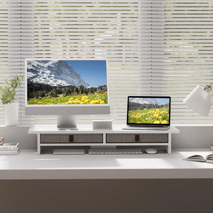 Fenge 35 Inch Monitor Stand with Drawer Storage, Computer Riser for Desk - color: White