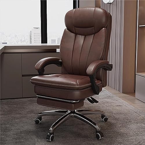 Ergonomic Office Chair - Adjustable Height Desk Chair with Lumbar Support and Retractable Footrest - High Back Chairs PU Leather Thick Seat Cushion, Head, and Arm Rests - Reclines - color: Brown