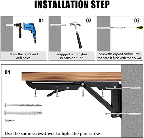 Folding Shelf Brackets - 16 Inch 4 Pcs Heavy Duty Metal Collapsible Shelf Bracket, DIY Wall Mounted Shelf Bracket Space Saving for Table Work Bench (with Screws) - size: 16 Inch- 4 Packs