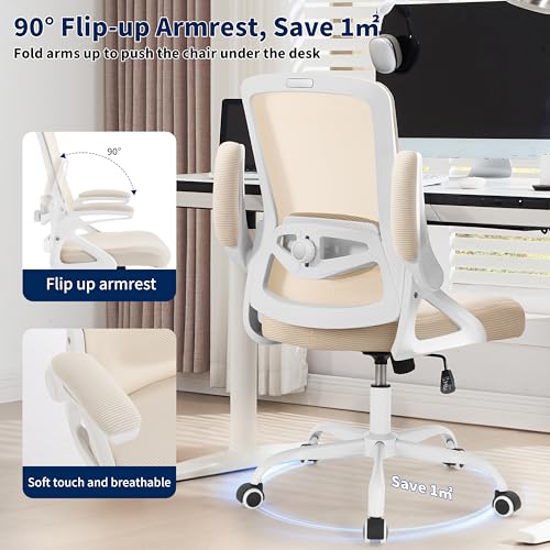 Ergonomic Office Chair Desk Chair with Adjustable Lumbar Support - color: Buff Beige