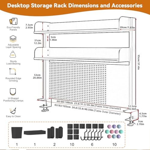 Clamp On Desks Organizer Shelf With Privacy Panel 23.6/31.5/39.3in Desk Extender Pegboard Workstation Desk- Pegboard With 20 Accessories For Gaming & Home Table(Black,60cm/23.6in) - color: Black, size: 60cm/23.6in